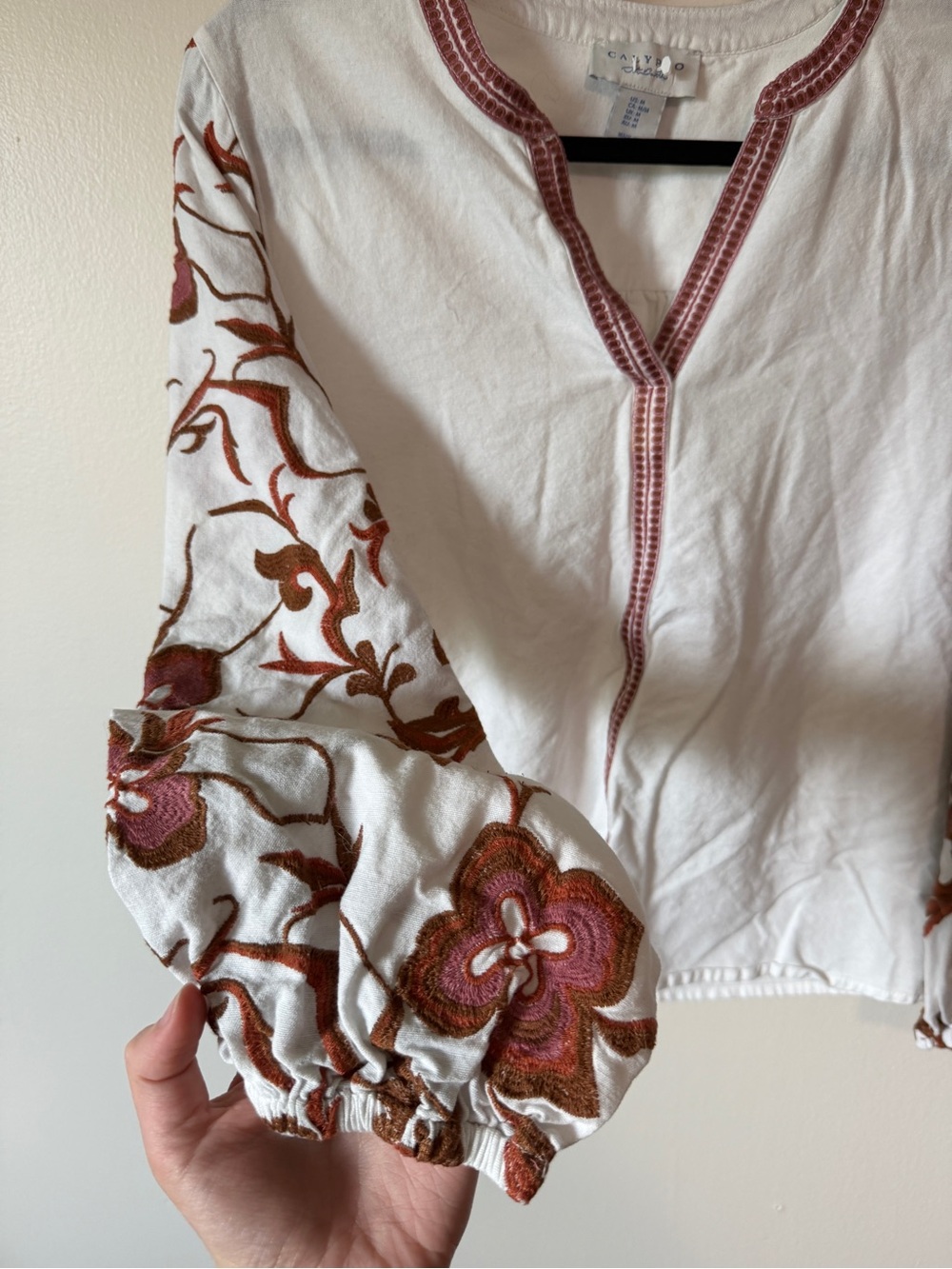Calypso St Barths balloon sleeve floral embroidered white cotton linen blouse M - Picture 4 of 6